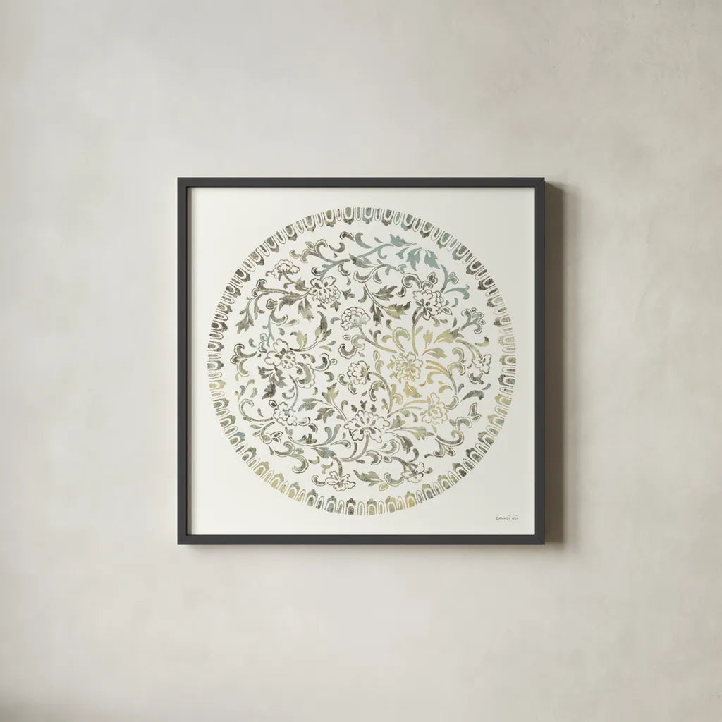 Earthen Circle of Life II by Danhui Nai. Shown in a sleek black glass frame for a contemporary gallery look. Available as an archival giclee rolled canvas, fine art paper, or poster print. SKU 79484a.