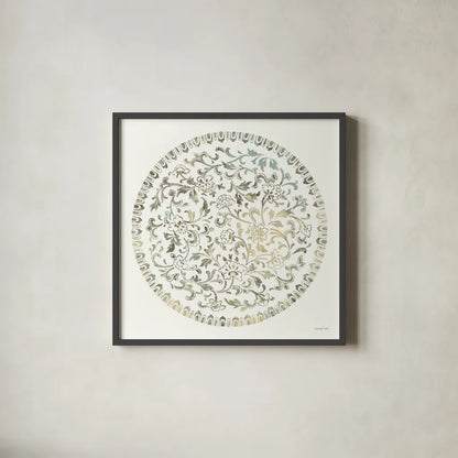 Earthen Circle of Life II by Danhui Nai. Shown in a sleek black glass frame for a contemporary gallery look. Available as an archival giclee rolled canvas, fine art paper, or poster print. SKU 79484a.