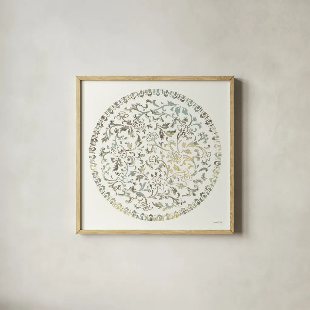 Earthen Circle of Life II by Danhui Nai. Shown in a natural wood glass frame for a timeless modern aesthetic. Available as an archival giclee rolled canvas, fine art paper, or poster print. SKU 79484a.