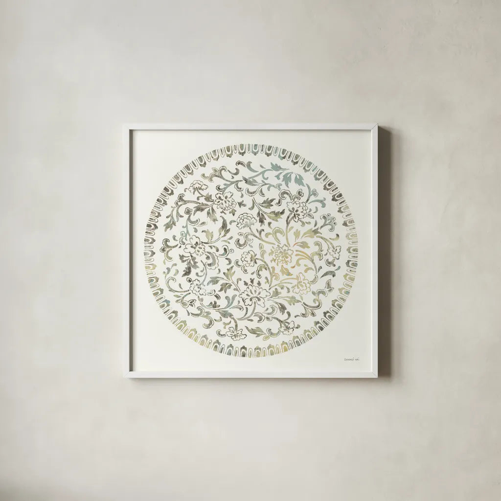 Earthen Circle of Life II by Danhui Nai. Shown in a crisp white glass frame for a clean and minimalist style. Available as an archival giclee rolled canvas, fine art paper, or poster print. SKU 79484a.