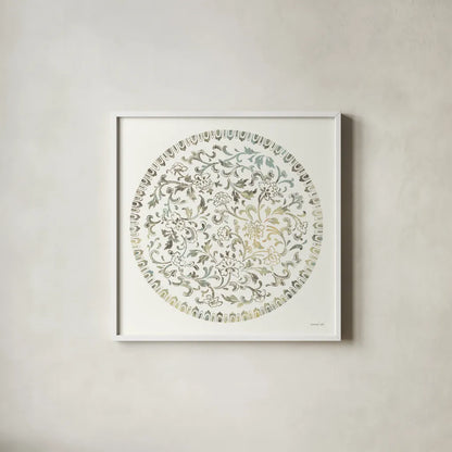 Earthen Circle of Life II by Danhui Nai. Shown in a crisp white glass frame for a clean and minimalist style. Available as an archival giclee rolled canvas, fine art paper, or poster print. SKU 79484a.