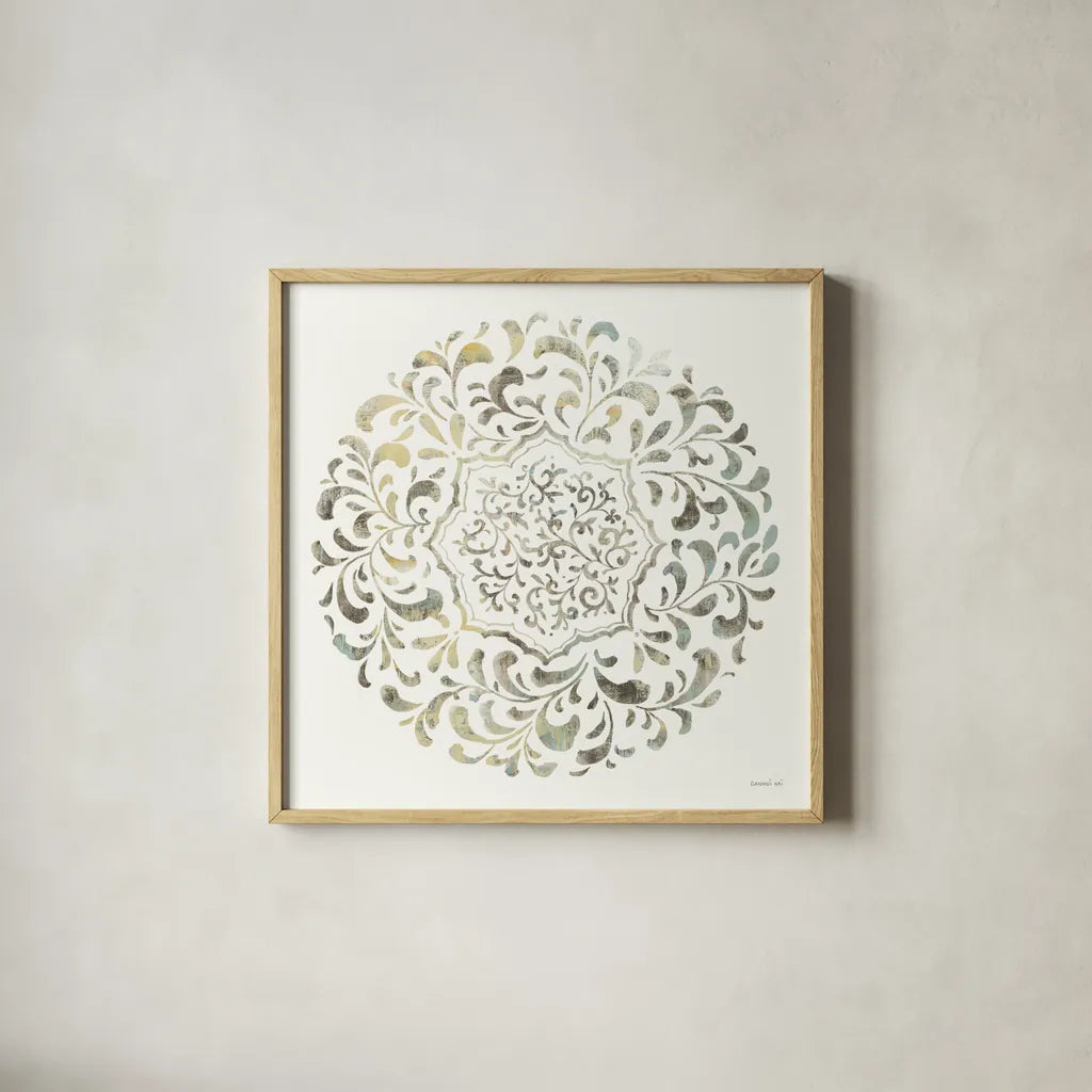 Earthen Circle of Life IV by Danhui Nai. Shown in a natural wood glass frame for a timeless modern aesthetic. Available as an archival giclee rolled canvas, fine art paper, or poster print. SKU 79486a.