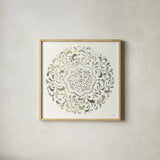 Earthen Circle of Life IV by Danhui Nai. Shown in a natural wood glass frame for a timeless modern aesthetic. Available as an archival giclee rolled canvas, fine art paper, or poster print. SKU 79486a.