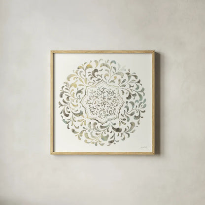 Earthen Circle of Life IV by Danhui Nai. Shown in a natural wood glass frame for a timeless modern aesthetic. Available as an archival giclee rolled canvas, fine art paper, or poster print. SKU 79486a.
