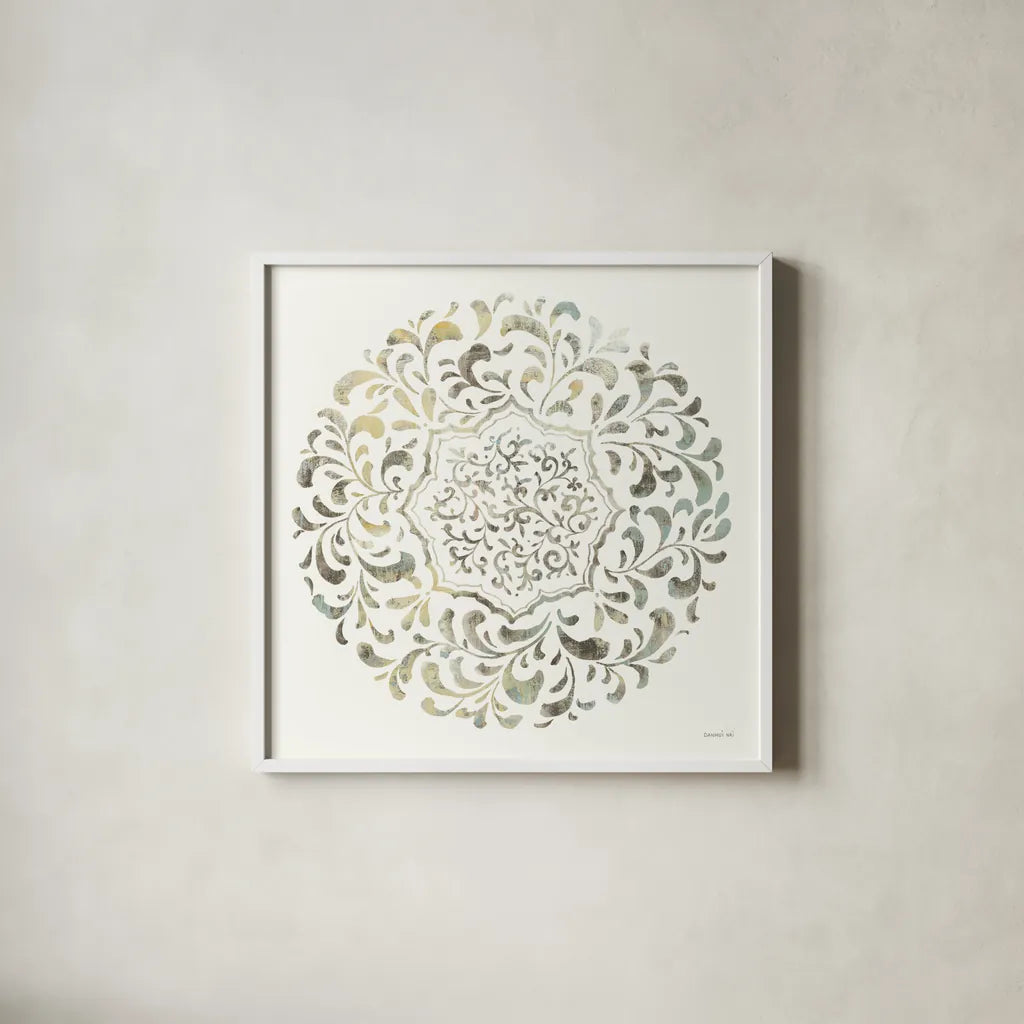 Earthen Circle of Life IV by Danhui Nai. Shown in a crisp white glass frame for a clean and minimalist style. Available as an archival giclee rolled canvas, fine art paper, or poster print. SKU 79486a.