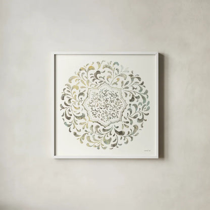 Earthen Circle of Life IV by Danhui Nai. Shown in a crisp white glass frame for a clean and minimalist style. Available as an archival giclee rolled canvas, fine art paper, or poster print. SKU 79486a.