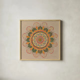Earthy Mandala by Danhui Nai. Shown in a natural wood glass frame for a timeless modern aesthetic. Available as an archival giclee rolled canvas, fine art paper, or poster print. SKU 74480a.
