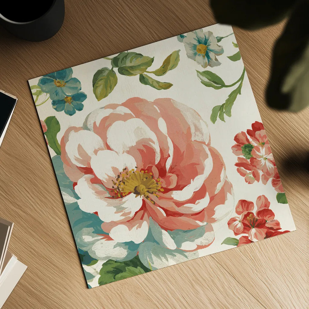 Elegant Floral III by Danhui Nai. Shown as a detailed flat fine art print, highlighting archival giclee quality. Available as an archival giclee rolled canvas, fine art paper, or poster print. SKU 101416a.