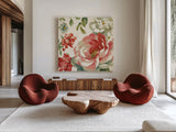 Elegant Floral IV by Danhui Nai. Shown as extra-large giant wall art in a modern living room. Available as an archival giclee rolled canvas, fine art paper, or poster print. SKU 101417a.