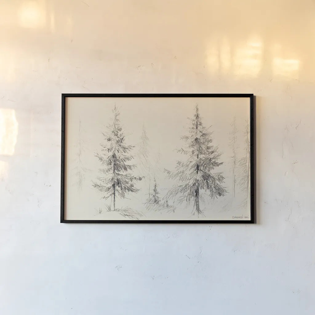 Elegant Pine III Panel by Danhui Nai. shown as a paper print in a black flame. Available as a archival giclee rolled canvas, fine art paper, or poster print. SKU 96038i.