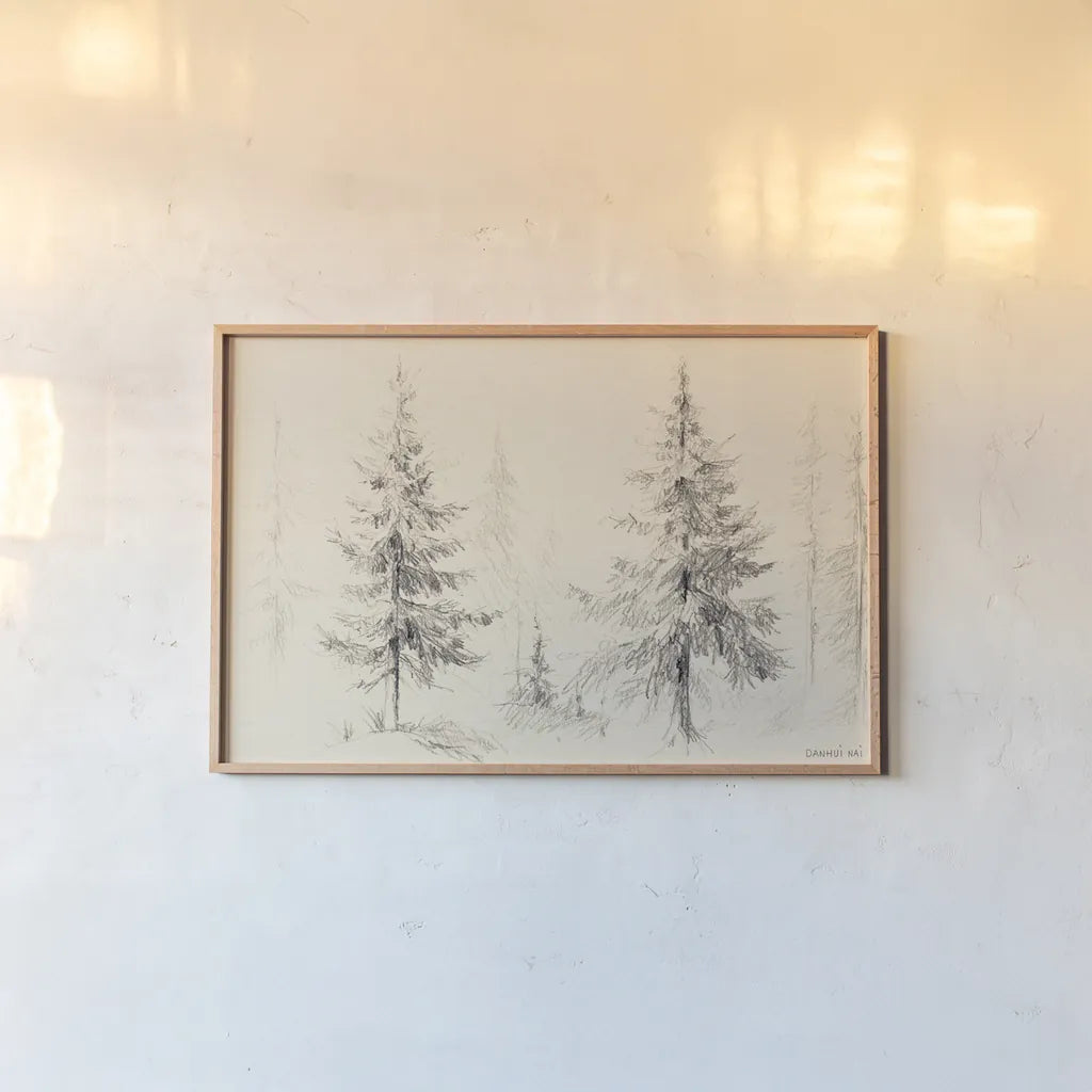 Elegant Pine III Panel by Danhui Nai. shown as a paper print in a natural frame. Available as a archival giclee rolled canvas, fine art paper, or poster print. SKU 96038i.
