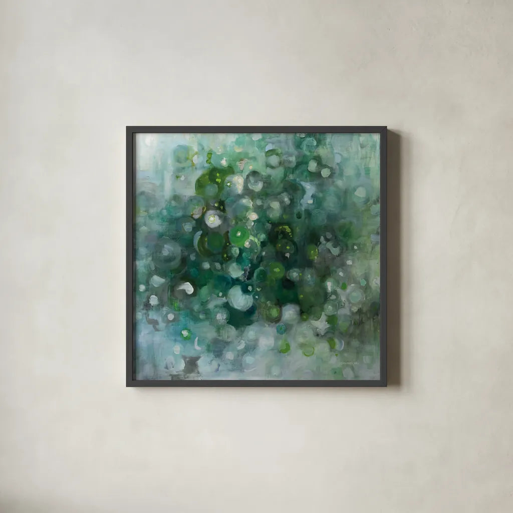 Emerald Constellation by Danhui Nai. Shown in a sleek black glass frame for a contemporary gallery look. Available as an archival giclee rolled canvas, fine art paper, or poster print. SKU 89242a.