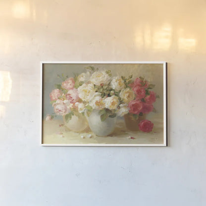 English Rose Bouquets by Danhui Nai. shown as a paper print in a white frame. Available as a archival giclee rolled canvas, fine art paper, or poster print. SKU 5231i.