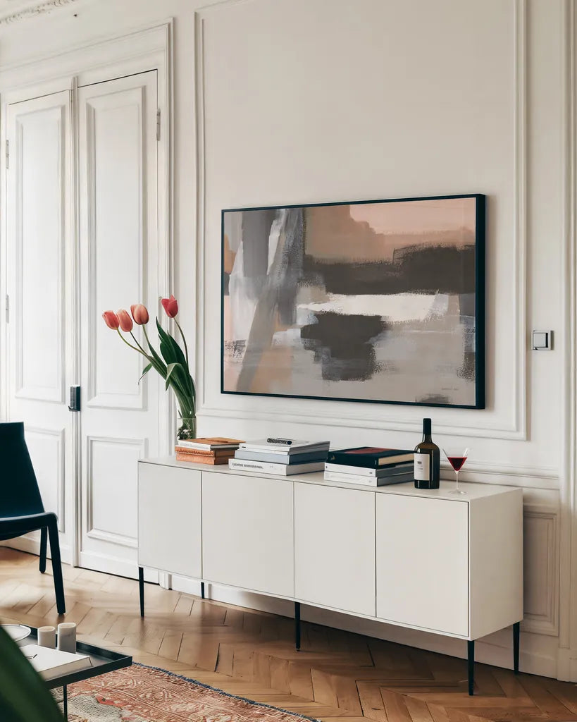 Escalante Mood by Danhui Nai. shown as a framed stretched canvas in a living room above a console. Available as a archival giclee rolled canvas, fine art paper, or poster print. SKU 77202i.