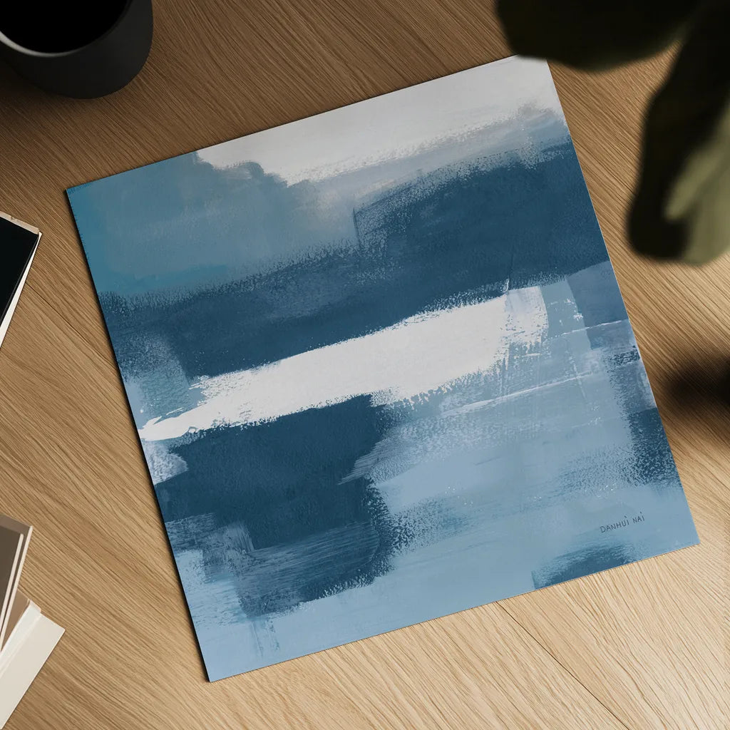 Escalante Mood Blue and White Sq by Danhui Nai. Shown as a detailed flat fine art print, highlighting archival giclee quality. Available as an archival giclee rolled canvas, fine art paper, or poster print. SKU 77485a.