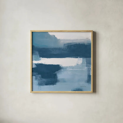 Escalante Mood Blue and White Sq by Danhui Nai. Shown in a natural wood glass frame for a timeless modern aesthetic. Available as an archival giclee rolled canvas, fine art paper, or poster print. SKU 77485a.