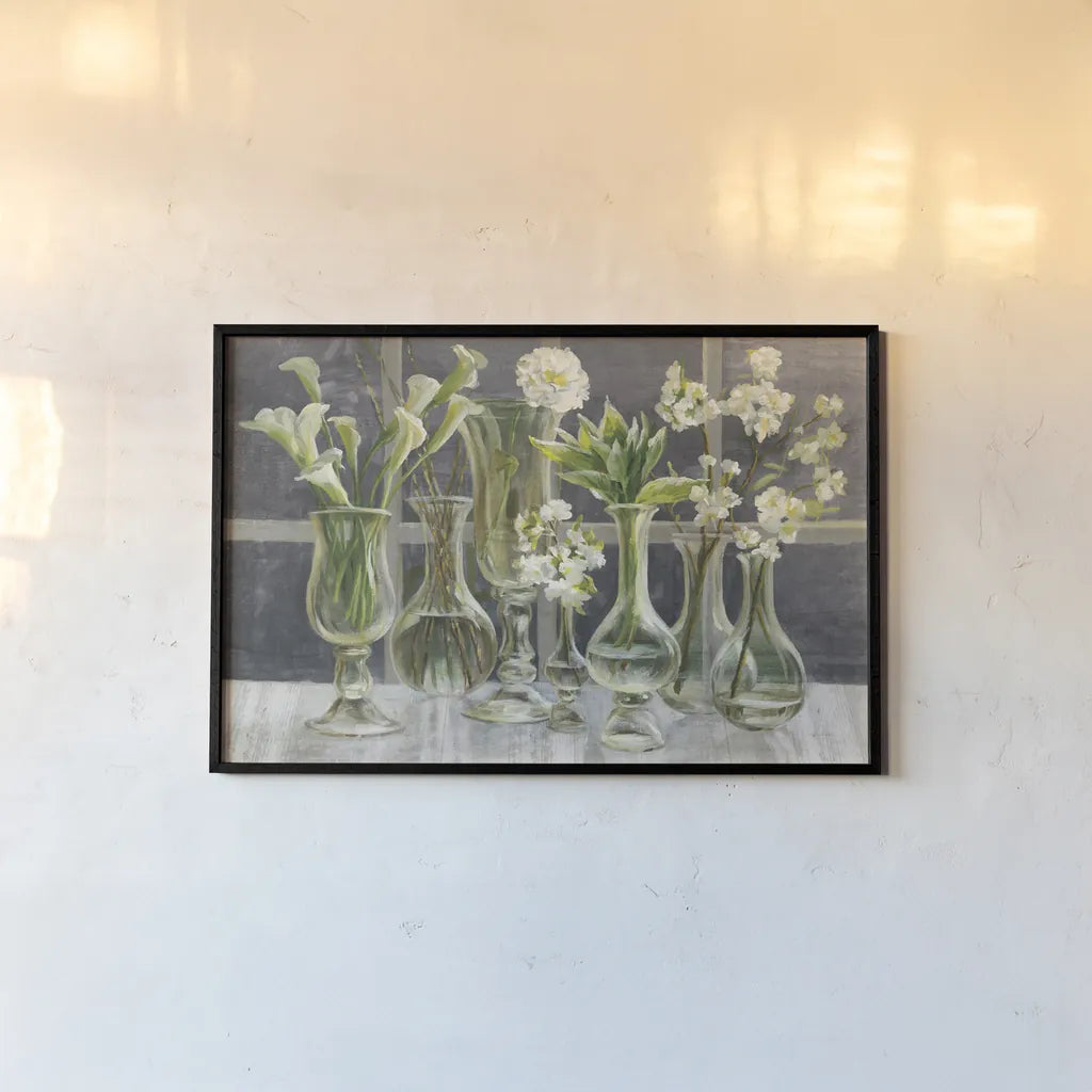 Essence of May Dark Gray by Danhui Nai. shown as a paper print in a black flame. Available as a archival giclee rolled canvas, fine art paper, or poster print. SKU 54174i.