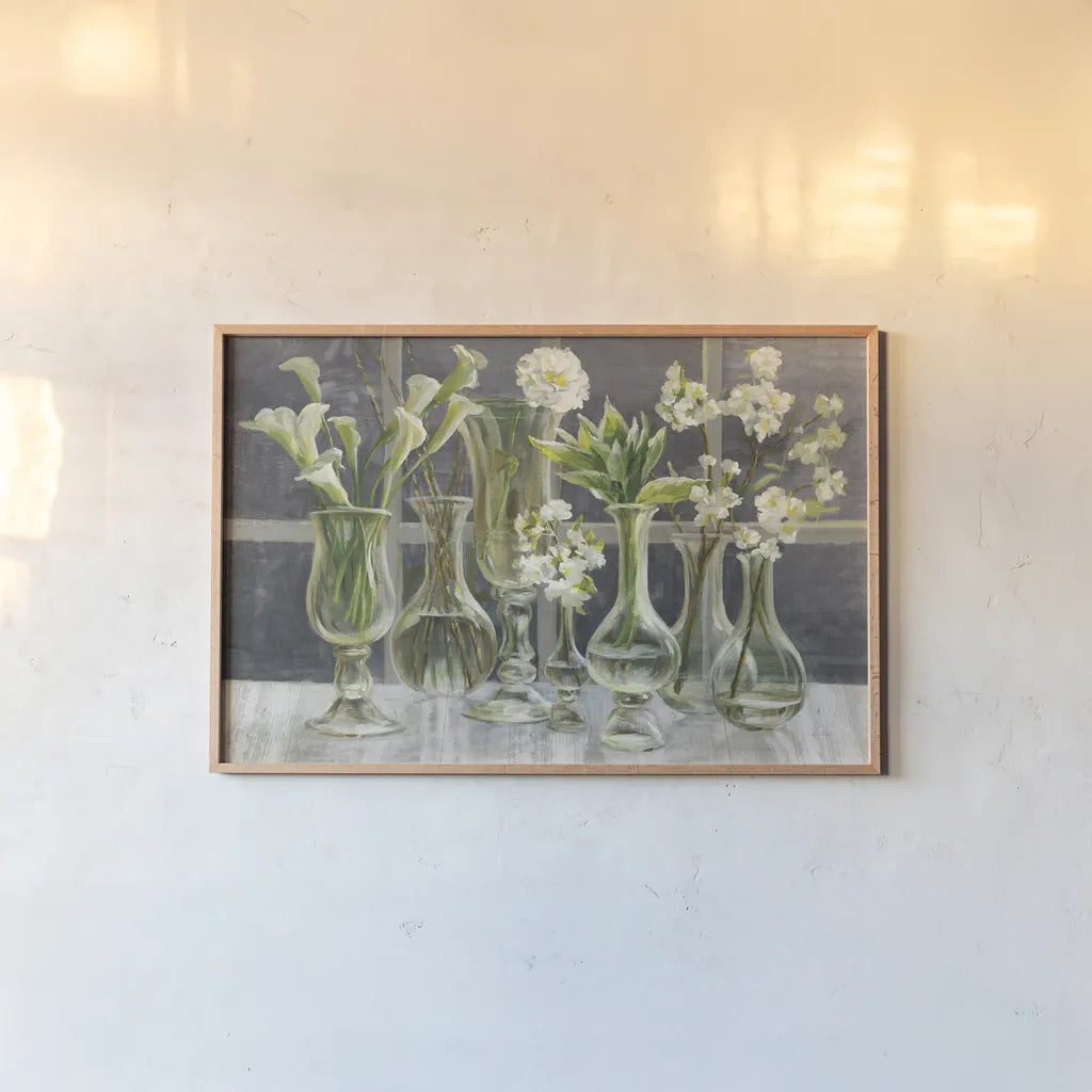 Essence of May Dark Gray by Danhui Nai. shown as a paper print in a natural frame. Available as a archival giclee rolled canvas, fine art paper, or poster print. SKU 54174i.