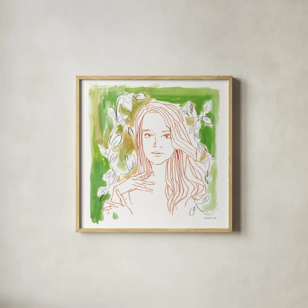 Ethereal Youth by Danhui Nai. Shown in a natural wood glass frame for a timeless modern aesthetic. Available as an archival giclee rolled canvas, fine art paper, or poster print. SKU 89935a.