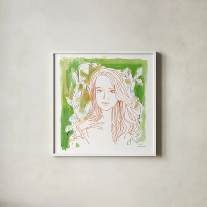 Ethereal Youth by Danhui Nai. Shown in a crisp white glass frame for a clean and minimalist style. Available as an archival giclee rolled canvas, fine art paper, or poster print. SKU 89935a.