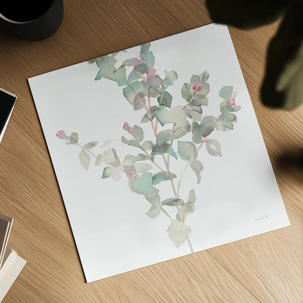 Eucalyptus II White Crop by Danhui Nai. Shown as a detailed flat fine art print, highlighting archival giclee quality. Available as an archival giclee rolled canvas, fine art paper, or poster print. SKU 35490a.