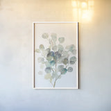 Eucalyptus III White Crop by Danhui Nai. shown as a paper print in a white frame. Available as a archival giclee rolled canvas, fine art paper, or poster print. SKU 35491h.