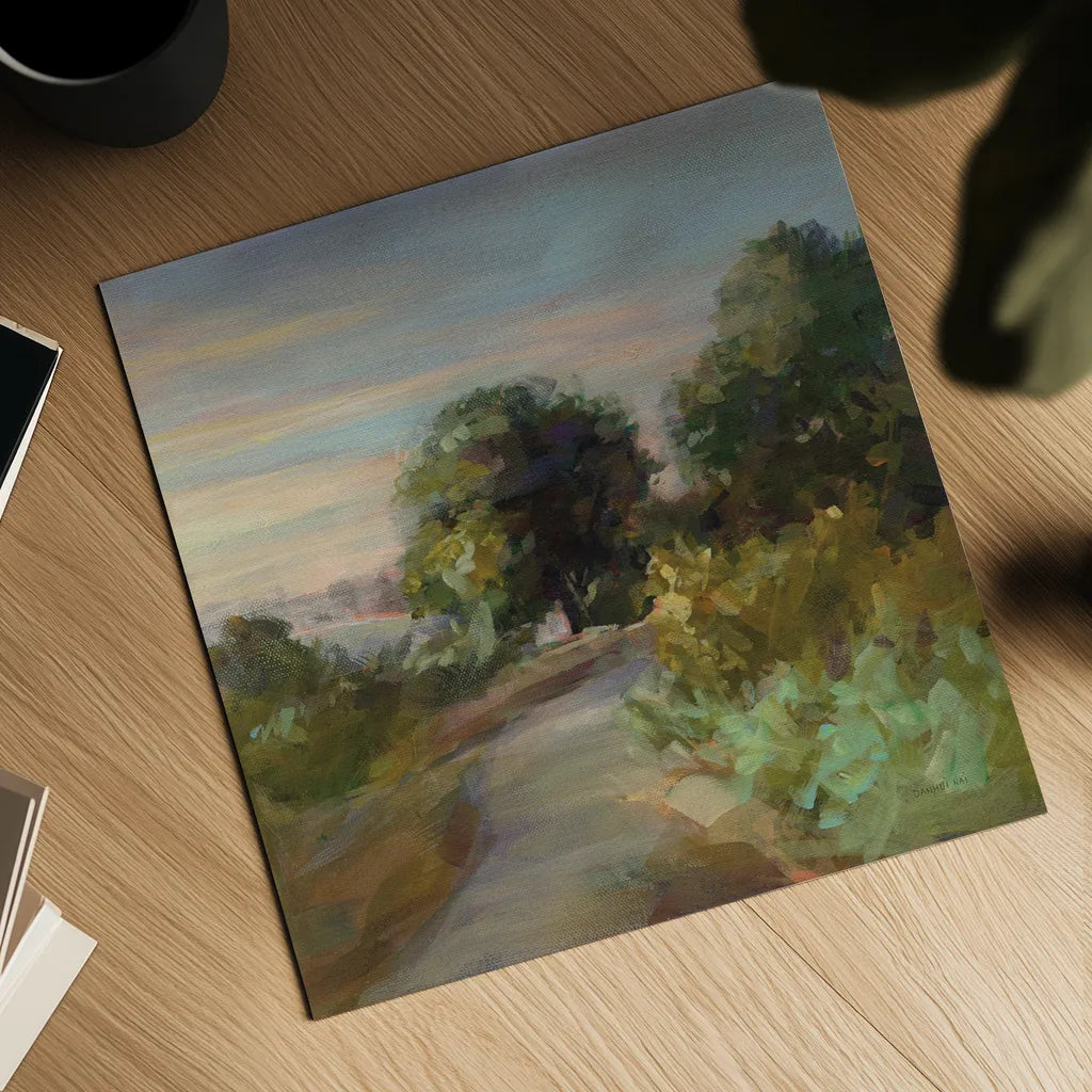 Eucalyptus Trail by Danhui Nai. Shown as a detailed flat fine art print, highlighting archival giclee quality. Available as an archival giclee rolled canvas, fine art paper, or poster print. SKU 64350a.