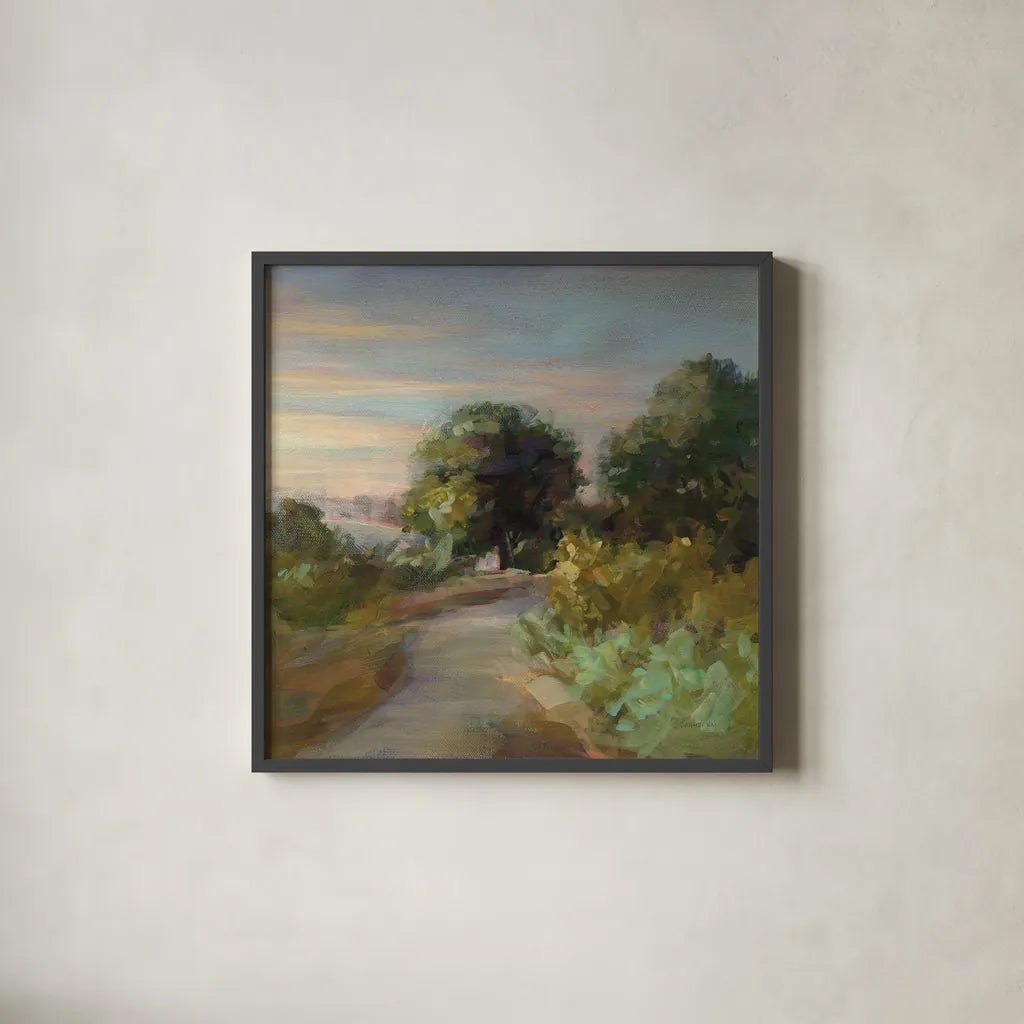 Eucalyptus Trail by Danhui Nai. Shown in a sleek black glass frame for a contemporary gallery look. Available as an archival giclee rolled canvas, fine art paper, or poster print. SKU 64350a.