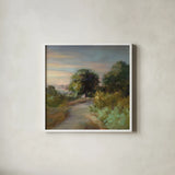 Eucalyptus Trail by Danhui Nai. Shown in a crisp white glass frame for a clean and minimalist style. Available as an archival giclee rolled canvas, fine art paper, or poster print. SKU 64350a.
