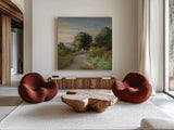 Eucalyptus Trail by Danhui Nai. Shown as extra-large giant wall art in a modern living room. Available as an archival giclee rolled canvas, fine art paper, or poster print. SKU 64350a.