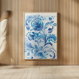 Exotic Blue II by Danhui Nai. shown as over sized large wall art. Available as an archival giclee rolled canvas, fine art paper, or poster print. SKU 68224h.