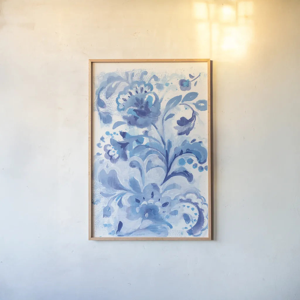 Exotic Blue II by Danhui Nai. shown as a paper print in a natural frame. Available as a archival giclee rolled canvas, fine art paper, or poster print. SKU 68224h.