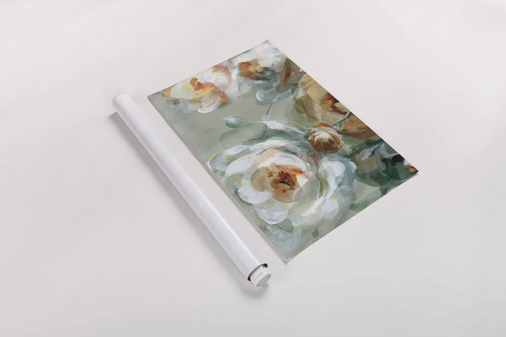 Fall Blossoms Panel II by Danhui Nai. shown as a rolled paper print. Available as archival giclee rolled canvas, fine art paper, or poster print. SKU 99169h.