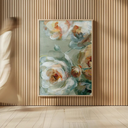Fall Blossoms Panel II by Danhui Nai. shown as over sized large wall art. Available as an archival giclee rolled canvas, fine art paper, or poster print. SKU 99169h.