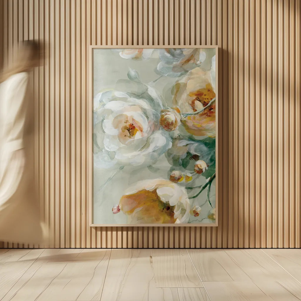 Fall Blossoms Panel III by Danhui Nai. shown as over sized large wall art. Available as an archival giclee rolled canvas, fine art paper, or poster print. SKU 99170h.