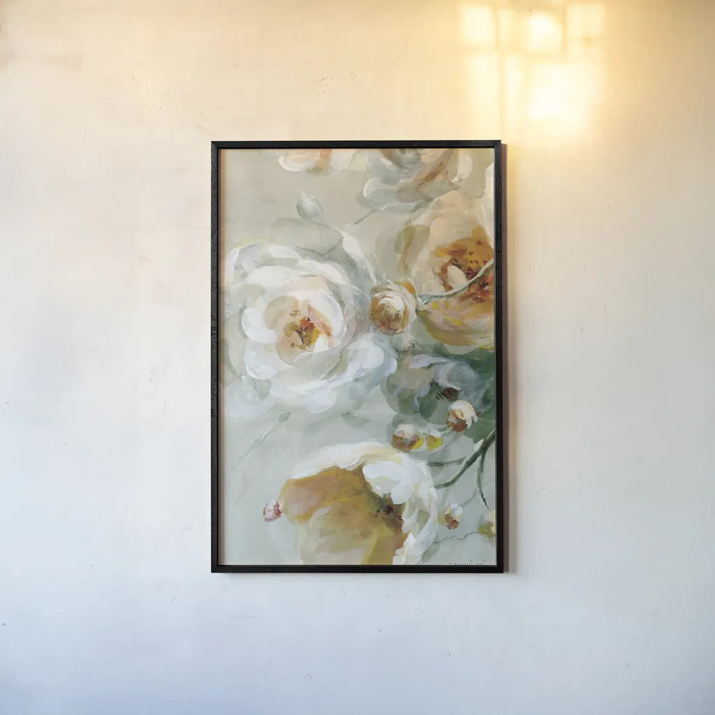 Fall Blossoms Panel III by Danhui Nai. shown as a paper print in a black flame. Available as a archival giclee rolled canvas, fine art paper, or poster print. SKU 99170h.