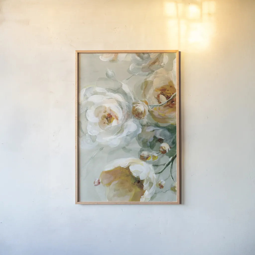 Fall Blossoms Panel III by Danhui Nai. shown as a paper print in a natural frame. Available as a archival giclee rolled canvas, fine art paper, or poster print. SKU 99170h.
