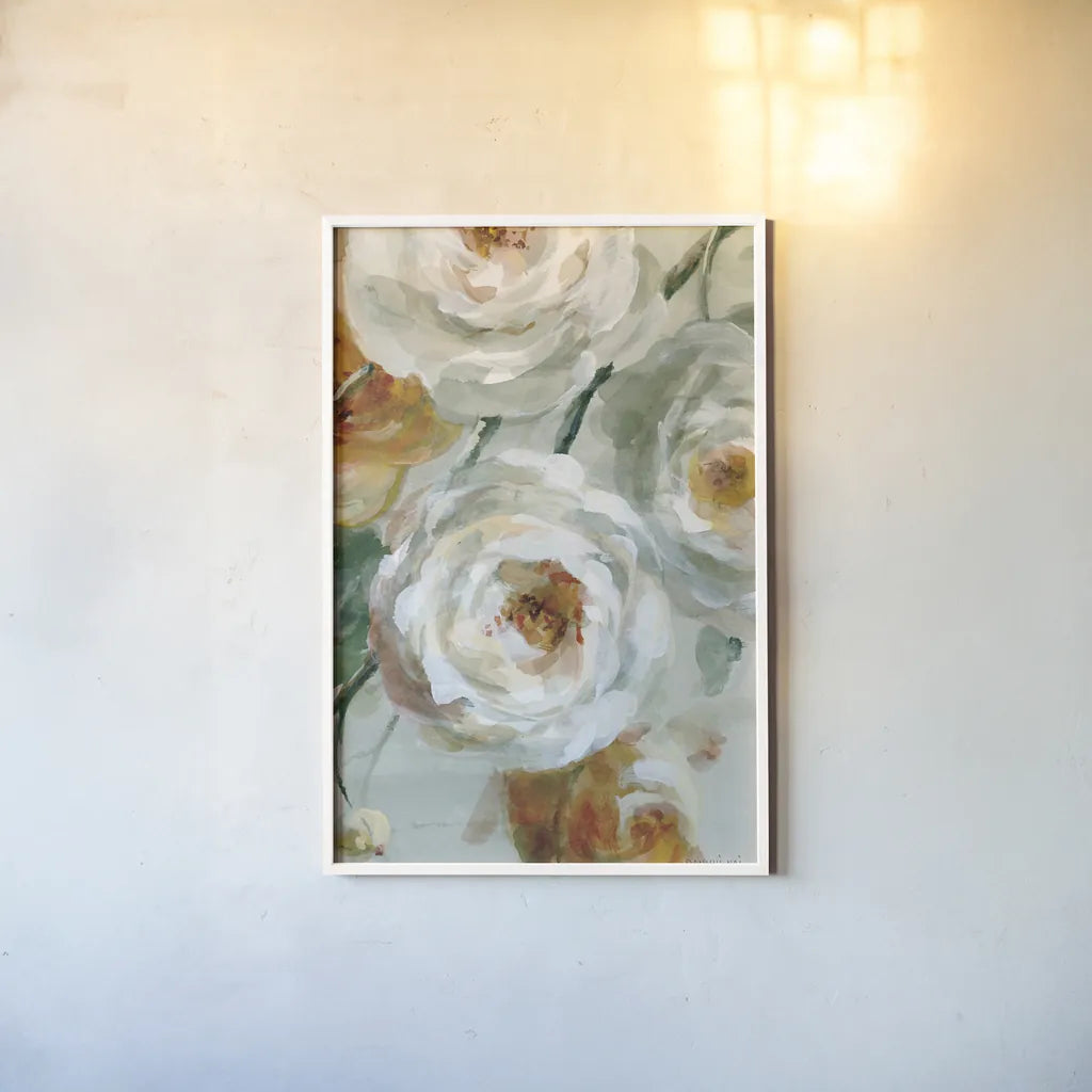 Fall Blossoms Panel IV by Danhui Nai. shown as a paper print in a white frame. Available as a archival giclee rolled canvas, fine art paper, or poster print. SKU 99171h.