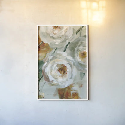 Fall Blossoms Panel IV by Danhui Nai. shown as a paper print in a white frame. Available as a archival giclee rolled canvas, fine art paper, or poster print. SKU 99171h.