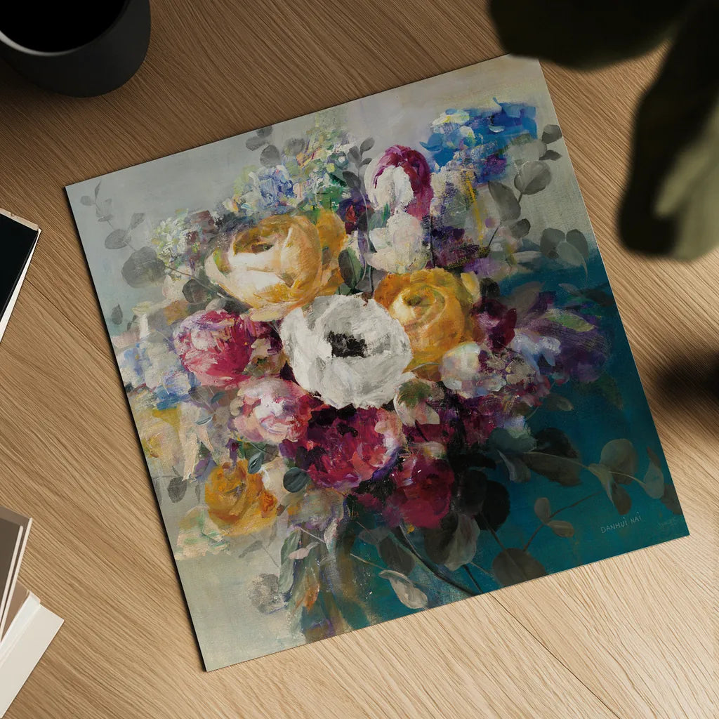 Fall Bouquet by Danhui Nai. Shown as a detailed flat fine art print, highlighting archival giclee quality. Available as an archival giclee rolled canvas, fine art paper, or poster print. SKU 42123a.