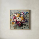 Fall Bouquet Neutral by Danhui Nai. Shown in a natural wood glass frame for a timeless modern aesthetic. Available as an archival giclee rolled canvas, fine art paper, or poster print. SKU 58162a.