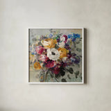 Fall Bouquet Neutral by Danhui Nai. Shown in a crisp white glass frame for a clean and minimalist style. Available as an archival giclee rolled canvas, fine art paper, or poster print. SKU 58162a.