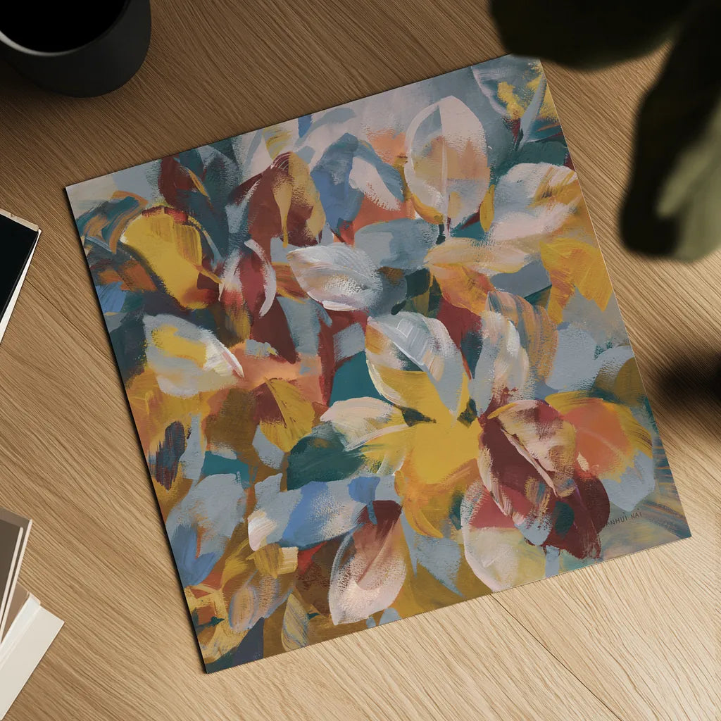 Fall Confetti Leaves by Danhui Nai. Shown as a detailed flat fine art print, highlighting archival giclee quality. Available as an archival giclee rolled canvas, fine art paper, or poster print. SKU 81859a.