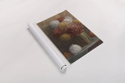 Fall Hydrangea Crop by Danhui Nai. shown as a rolled paper print. Available as archival giclee rolled canvas, fine art paper, or poster print. SKU 94601h.
