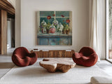 Fall Poppies Windowsill by Danhui Nai. Shown as extra-large giant wall art in a modern living room. Available as an archival giclee rolled canvas, fine art paper, or poster print. SKU 44136a.