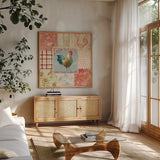 Farm Nostalgia I by Danhui Nai. Shown in a natural wood frame in a cozy modern living room. Available as an archival giclee rolled canvas, fine art paper, or poster print. SKU 22781a.