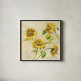 Farm Nostalgia Sunflowers by Danhui Nai. Shown in a sleek black glass frame for a contemporary gallery look. Available as an archival giclee rolled canvas, fine art paper, or poster print. SKU 22851a.