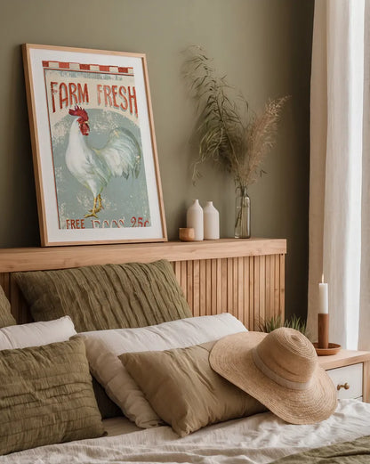 Farm Nostalgia VII v2 by Danhui Nai. shown as a paper print in a natural frame. Available as a archival giclee rolled canvas, fine art paper, or poster print. SKU 34095h.