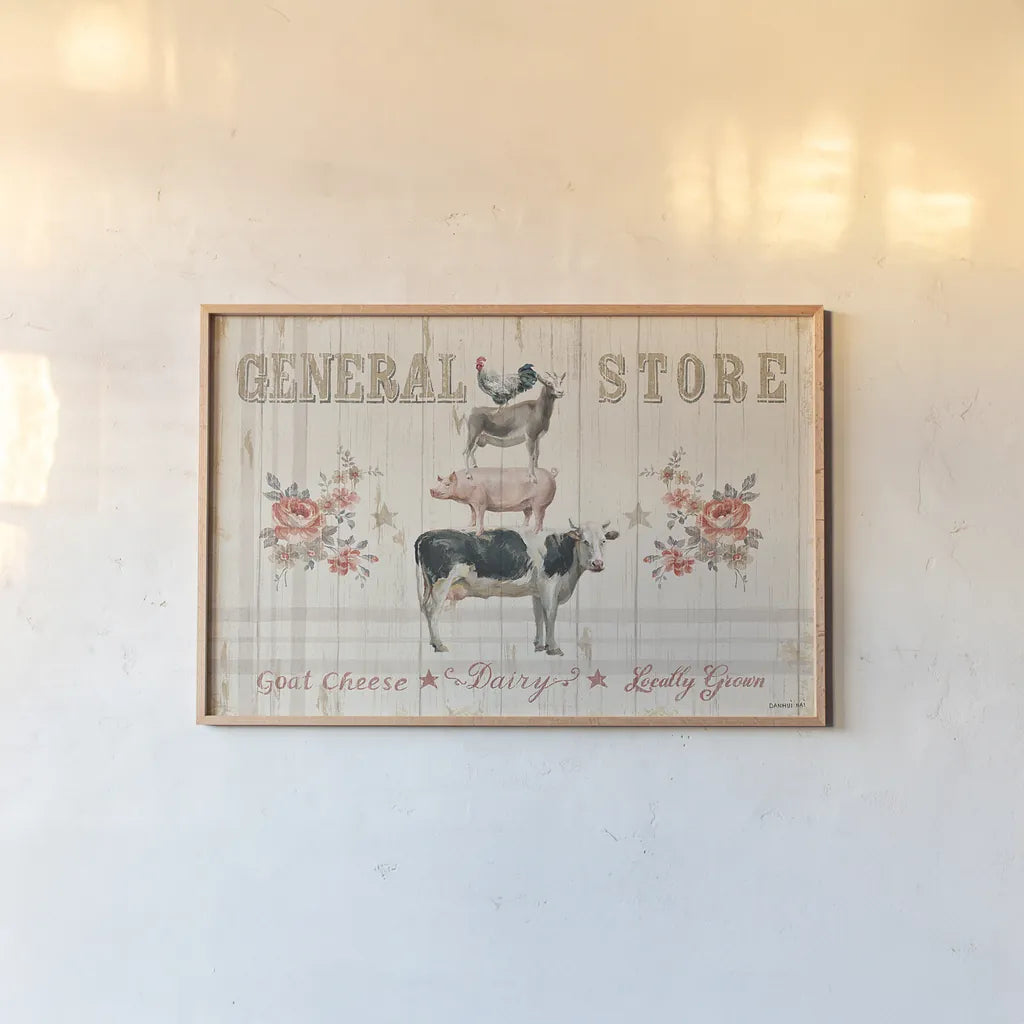 Farm Patchwork I by Danhui Nai. shown as a paper print in a natural frame. Available as a archival giclee rolled canvas, fine art paper, or poster print. SKU 42197i.