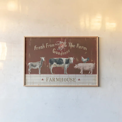 Farm Patchwork II by Danhui Nai. shown as a paper print in a natural frame. Available as a archival giclee rolled canvas, fine art paper, or poster print. SKU 42198i.